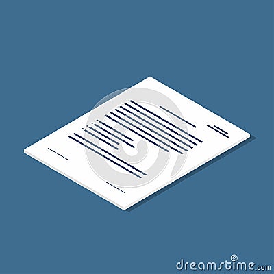 Isometric document icon. Agreement, contract symbol Vector Illustration