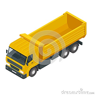 Isometric a dump truck, dumper, tipper truck isolated on white. Vector Illustration