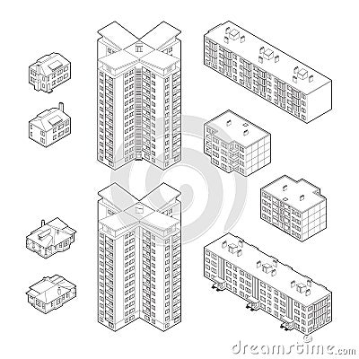 Isometric Dwelling Buildings Vector Illustration