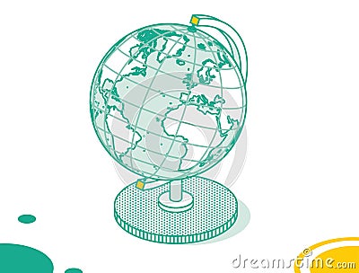 Isometric Earth Globe Model Isolated on White Background. Outline Geographical Object Stock Photo