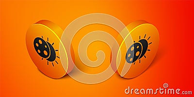 Isometric Eclipse of the sun icon isolated on orange background. Total sonar eclipse. Orange circle button. Vector Vector Illustration