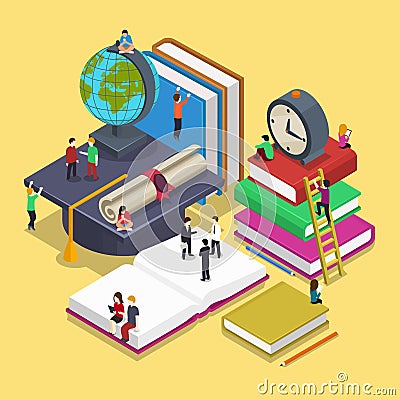 Isometric education graduation concept with people Vector Illustration