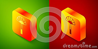 Isometric Egyptian fan icon isolated on green and red background. Square button. Vector Vector Illustration