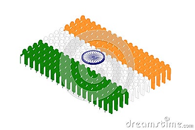 Isometric elderly man with cane icon pictogram in row, India national flag shape concept design illustration Vector Illustration