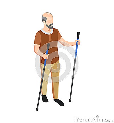 Isometric Elderly Man Vector Illustration