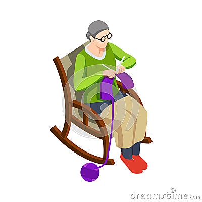 Isometric Elderly Woman Vector Illustration