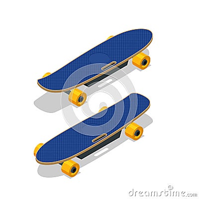 Isometric electric skateboard or longboard isolated on white. Vector Illustration