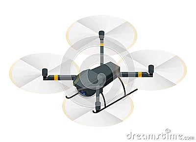 Isometric Electric wireless RC quadcopter drone with video and photo camera for aerial photography isolated on white Vector Illustration