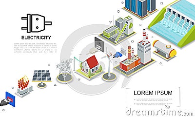 Isometric Electricity Concept Vector Illustration