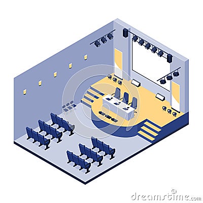 Isometric Press Conference Hall Vector Illustration