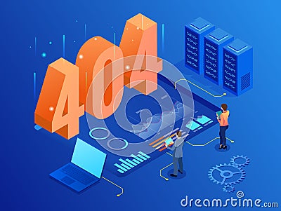 Isometric error 404 page layout vector design. The page you requested could not be found. Website 404 page creative Vector Illustration