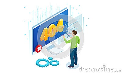 Isometric error 404 page layout vector design. The page you requested could not be found. Website 404 page creative Vector Illustration