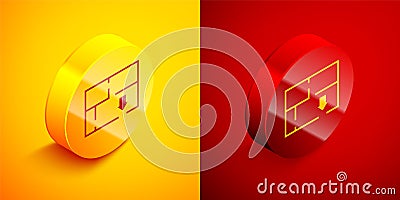 Isometric Evacuation plan icon isolated on orange and red background. Fire escape plan. Circle button. Vector Vector Illustration