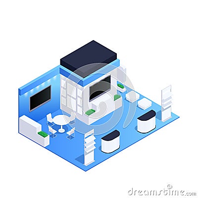 Isometric exhibition pavilion. Vector Illustration