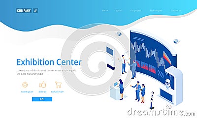 Isometric Expo Stands. Exhibition Demonstration Stand Concept. Exposition booth. Blank mockup. Vector Illustration