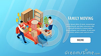 Isometric Family Moving Banner Vector Illustration