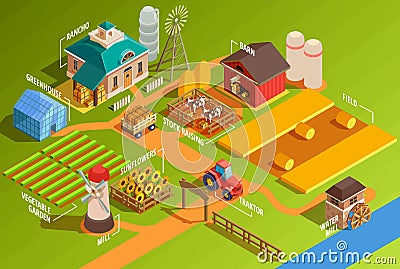 Isometric Farm Infographics Vector Illustration