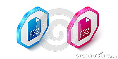 Isometric FB2 File icon isolated on white background. Hexagon button. Vector Vector Illustration