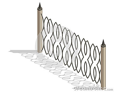 Isometric fence icon. Urban real estate boundary element. Spans fences of steel or iron materials. For gaming Vector Illustration