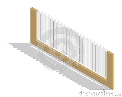 Isometric fence icon. Urban real estate boundary element. Spans fences of wooded and steel materials. For gaming Vector Illustration