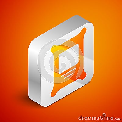 Isometric Fertilizer bag icon isolated on orange background. Silver square button. Vector Vector Illustration