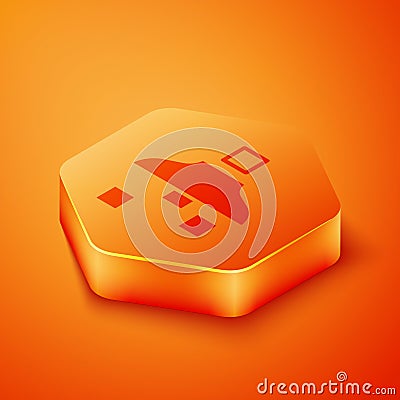 Isometric Filter setting icon isolated on orange background. Orange hexagon button. Vector Vector Illustration