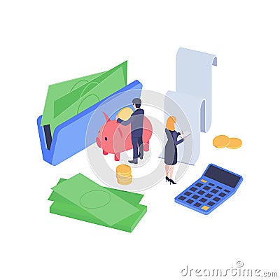 Isometric Finance Concept Cartoon Illustration