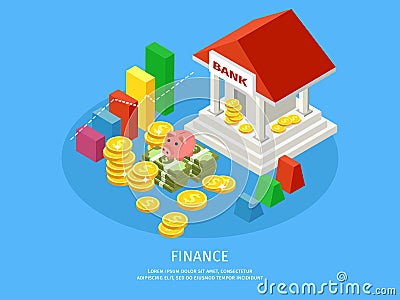 Isometric Financial Elements Concept Vector Illustration