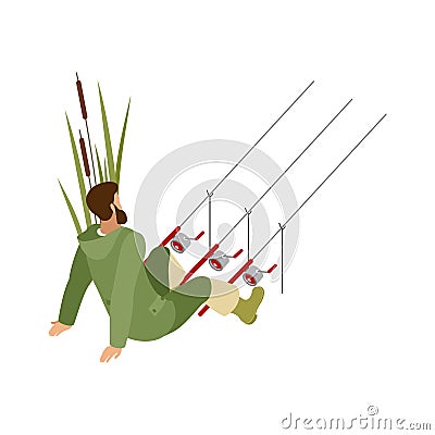 Isometric Fisherman Illustration Vector Illustration