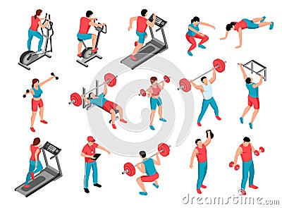 Isometric Fitness People Set Vector Illustration