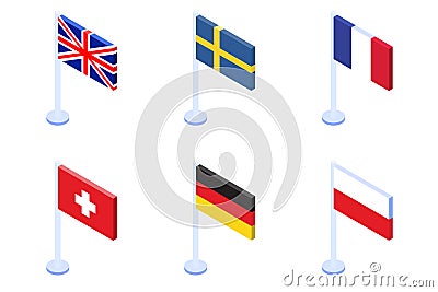 Isometric flag of the countries icons set. Vector Illustration