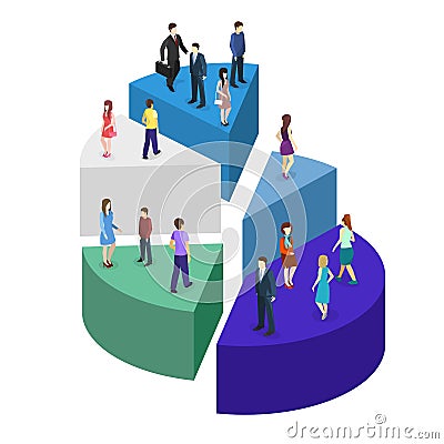 Isometric flat Business People Stand On Pie Diagram Success Stock Photo