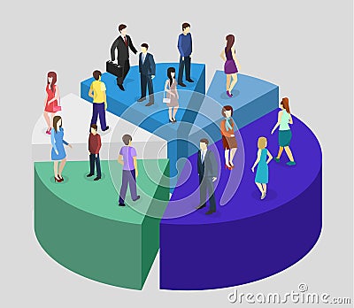 Isometric flat Business People Stand On Pie Diagram Success Stock Photo