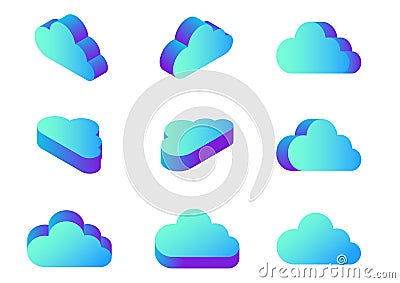 Isometric Flat Cloud Computing icons vector in dif Vector Illustration