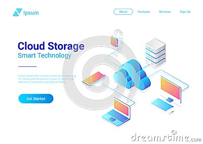 Isometric Flat Cloud Hosting Network vector. Onlin Vector Illustration