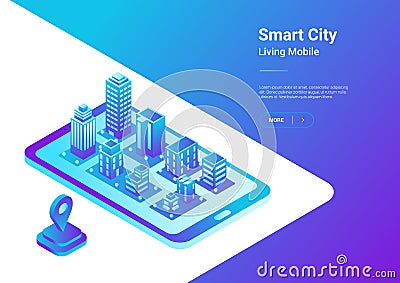 Isometric flat 3D City Map Mobile Navigation vecto Vector Illustration