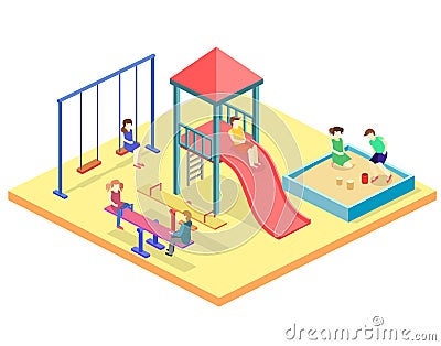 Isometric flat 3D concept web kids playground set. Stock Photo