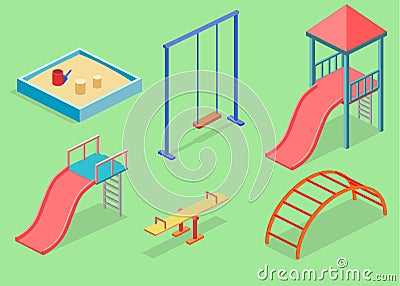 Isometric flat 3D concept web kids playground set. Stock Photo