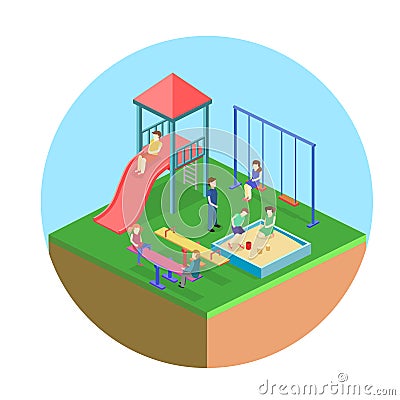 Isometric flat 3D concept web vector kids playground set. Vector Illustration
