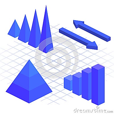 Isometric flat 3D infographic elements with data icons and design elements. Cartoon Illustration