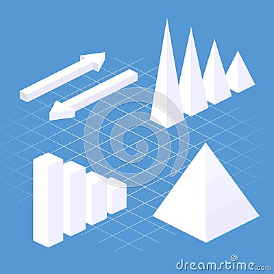 Isometric flat 3D infographic elements with data icons and design elements. Cartoon Illustration