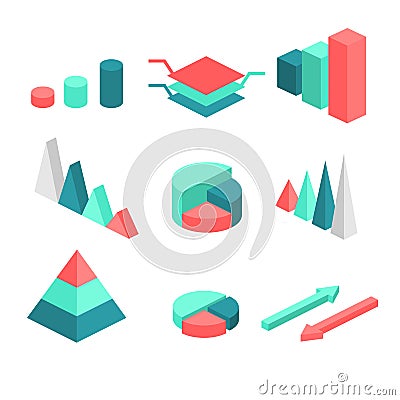 Isometric flat 3D infographic elements with data icons and design elements. Cartoon Illustration