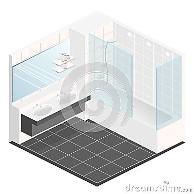 Isometric flat 3D interior of bathroom Stock Photo