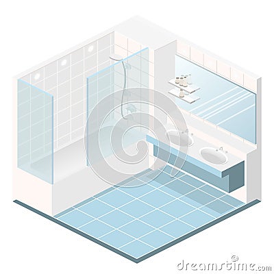 Isometric flat 3D interior of bathroom Stock Photo