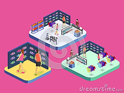 Isometric flat 3D interior goods for the sports shop. Stock Photo