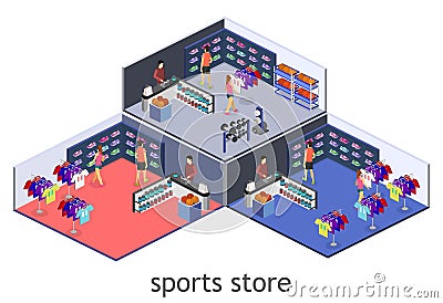 Isometric flat 3D interior goods for the sports shop. Stock Photo