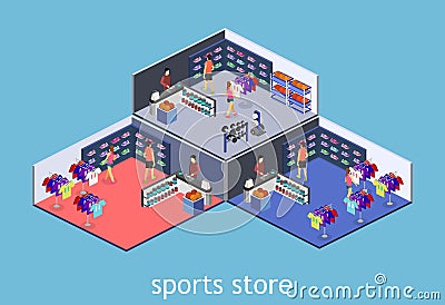 Isometric flat 3D interior goods for the sports shop. Stock Photo