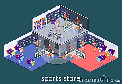 Isometric flat 3D interior goods for the sports shop. Stock Photo