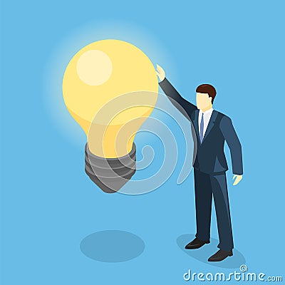 Isometric flat 3D isolated Businessman looking for ideas. Stock Photo