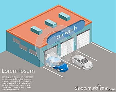 Isometric flat 3D isolated Car service building or car repair Vector Illustration